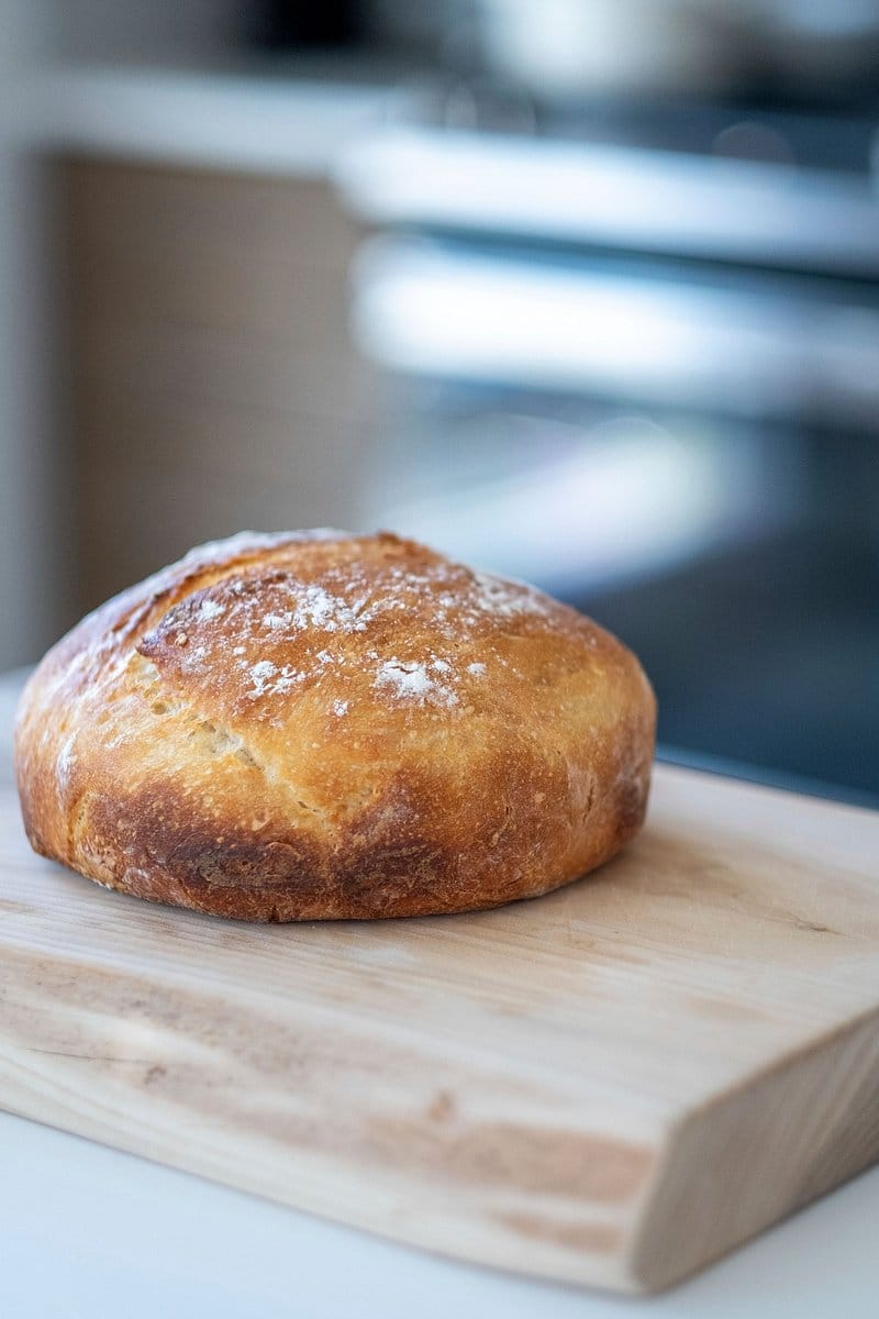 Rustic country loaf held in a baker's hands