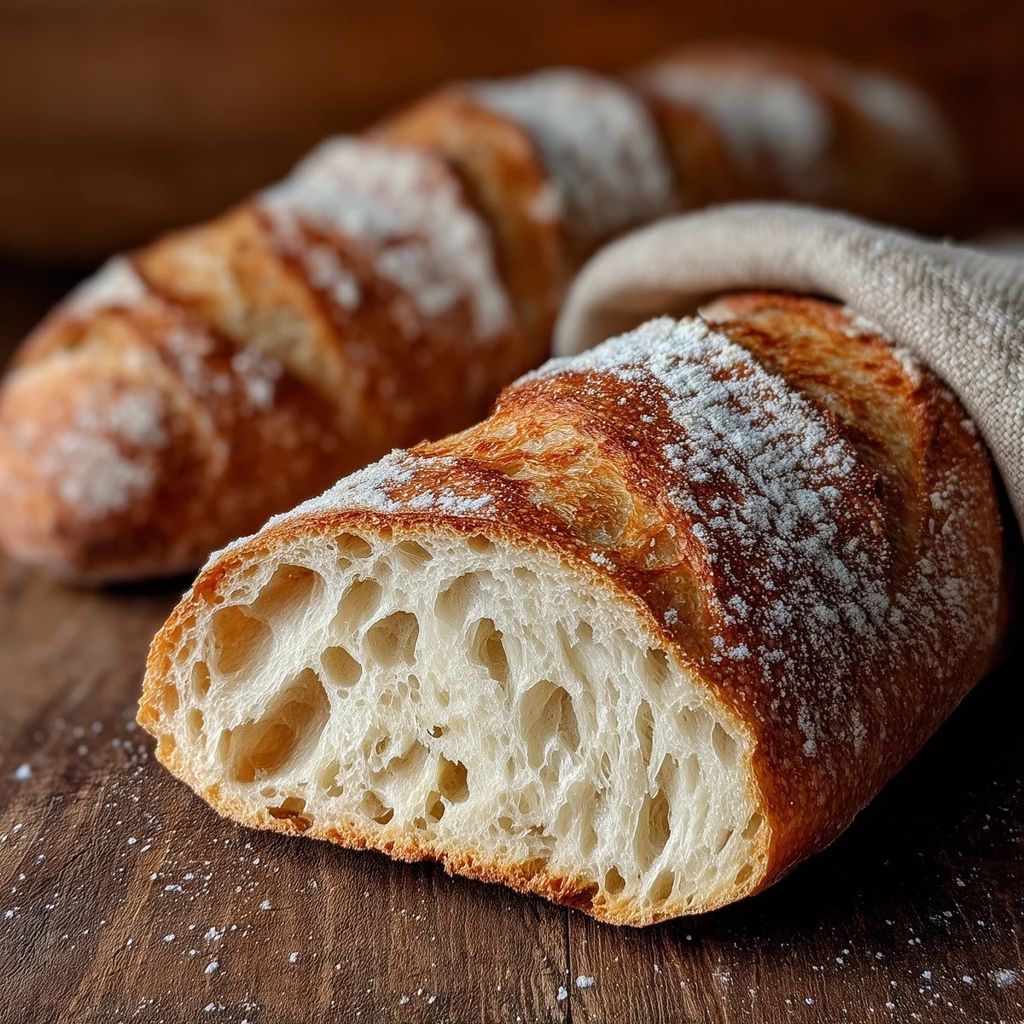 Crusty sourdough loaf sliced to show its open crumb